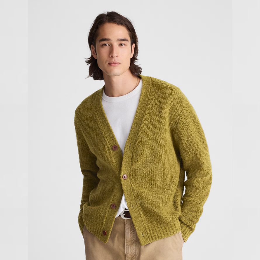mens madewell bouclé cardigan vert