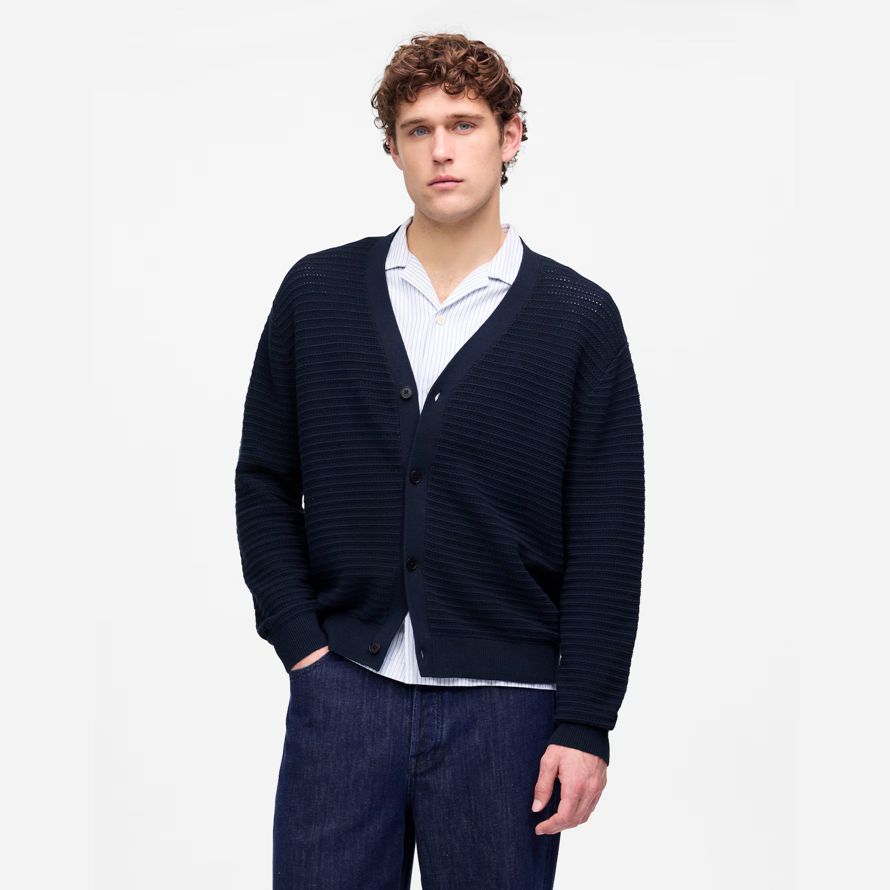 navy mens madewell ouvert À coudre de coton cardigan