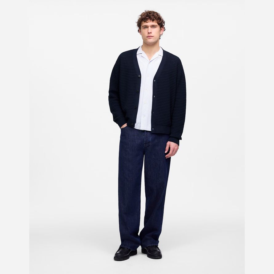 navy mens madewell ouvert À coudre de coton cardigan