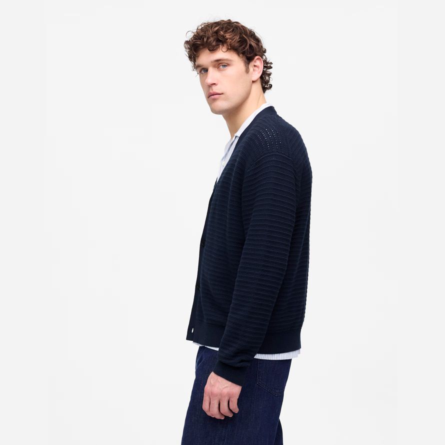 navy mens madewell ouvert À coudre de coton cardigan
