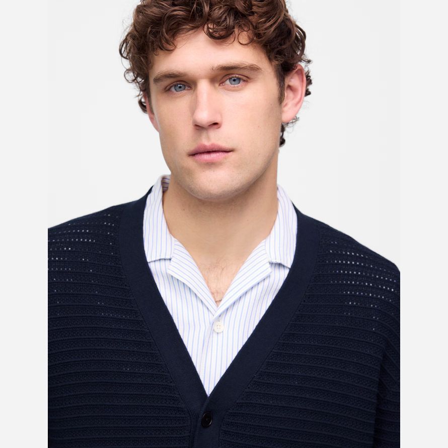 navy mens madewell ouvert À coudre de coton cardigan