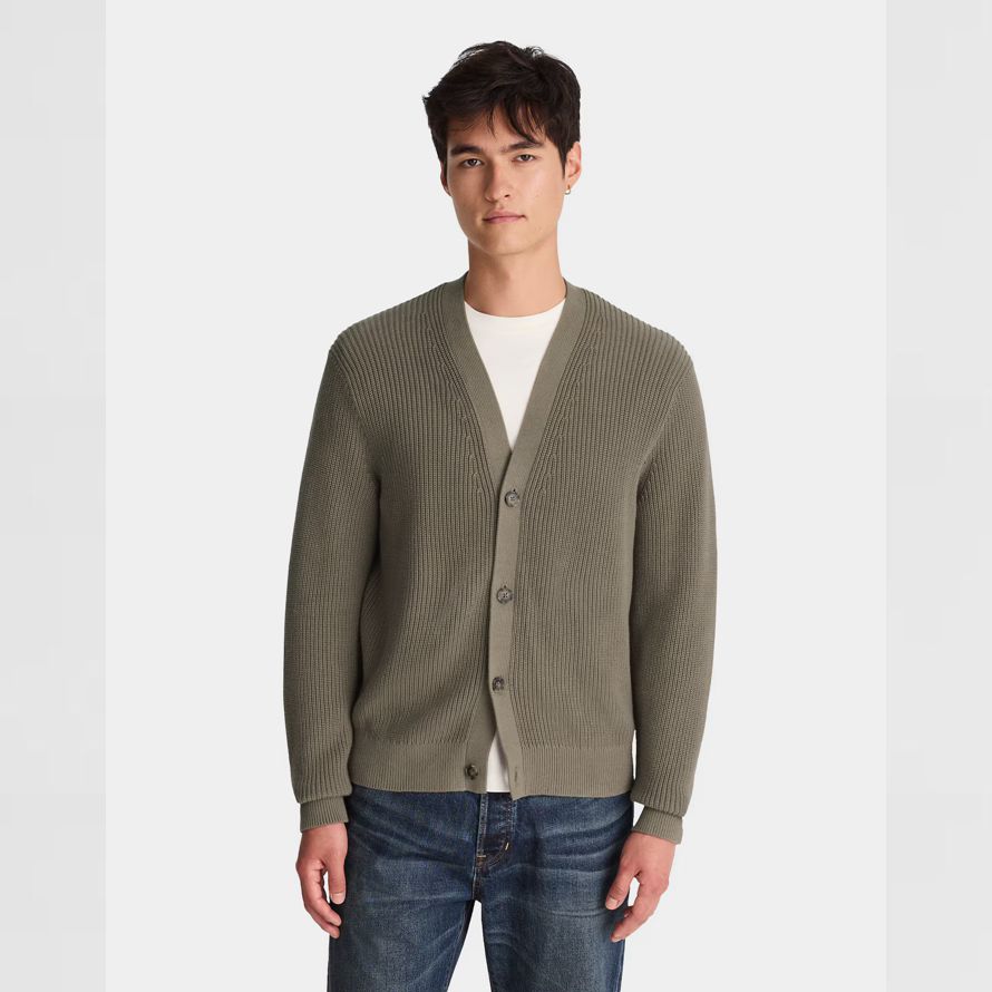 mens madewell coton shaker-maille cardigan gris vert