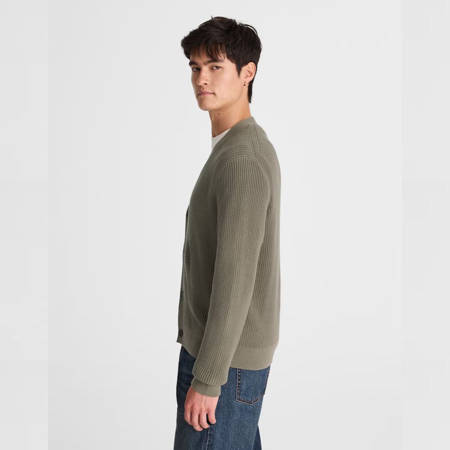 mens madewell coton shaker-maille cardigan gris vert