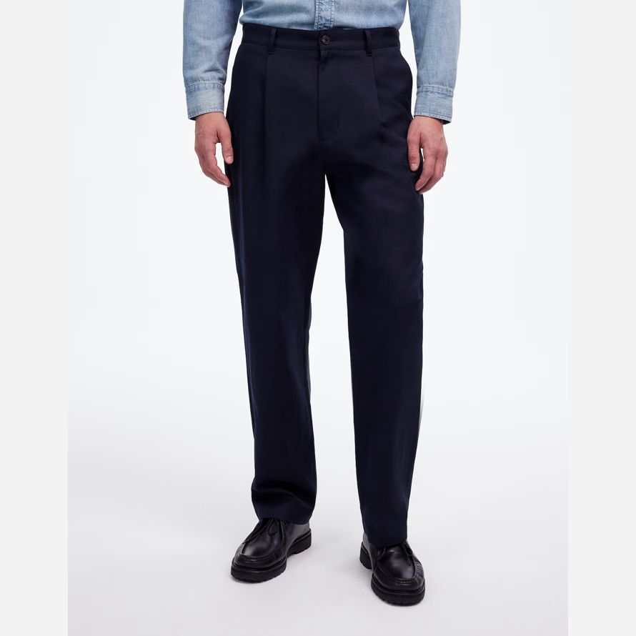 mens madewell plissée en coton twill pantalon marine