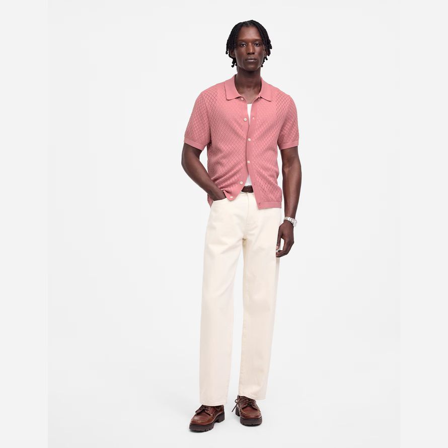 mens madewell diamant pointelle-maille de pull polo rose