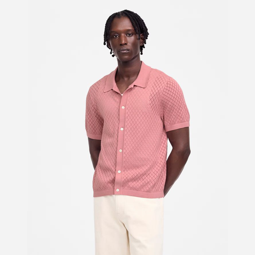 mens madewell diamant pointelle-maille de pull polo rose