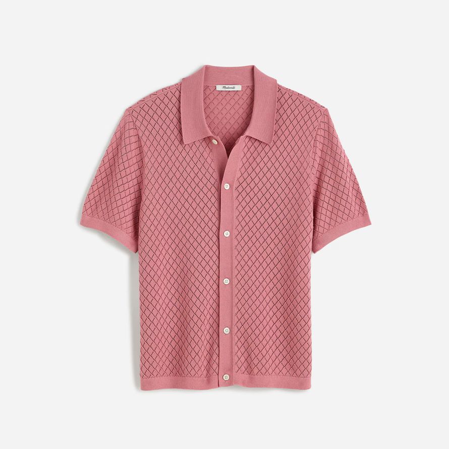 mens madewell diamant pointelle-maille de pull polo rose