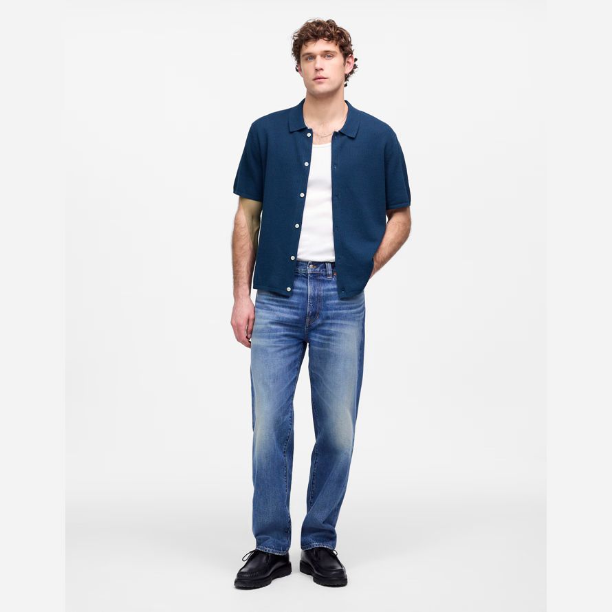 madewell tuck-couture de bouton-up pull mens polo bleu foncé