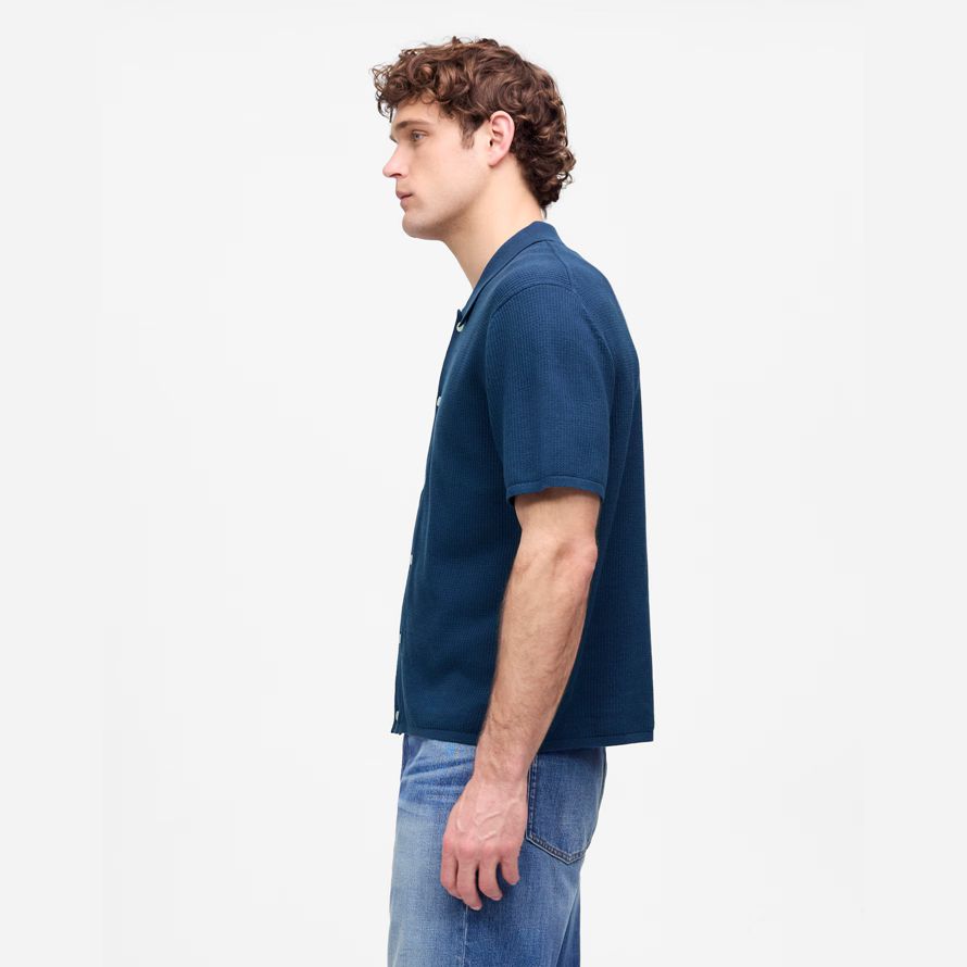 madewell tuck-couture de bouton-up pull mens polo bleu foncé