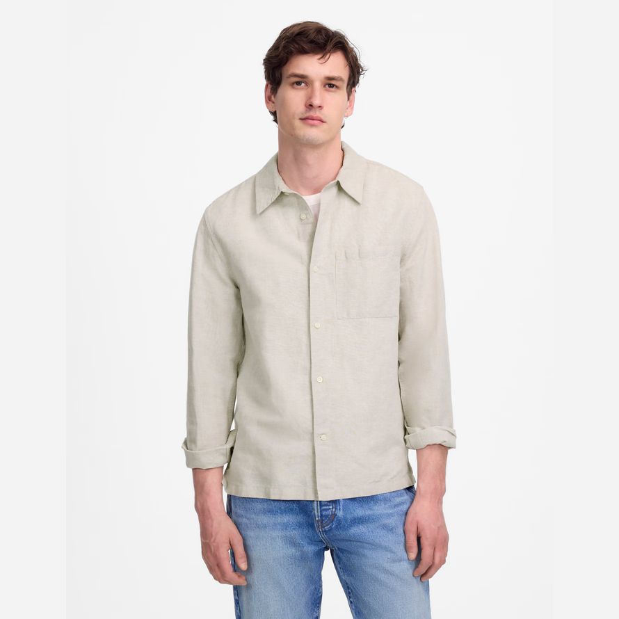 mens madewell bouton-up de coton mélange de lin shirts beige