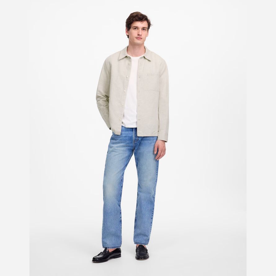 mens madewell bouton-up de coton mélange de lin shirts beige