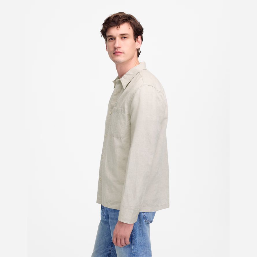 mens madewell bouton-up de coton mélange de lin shirts beige