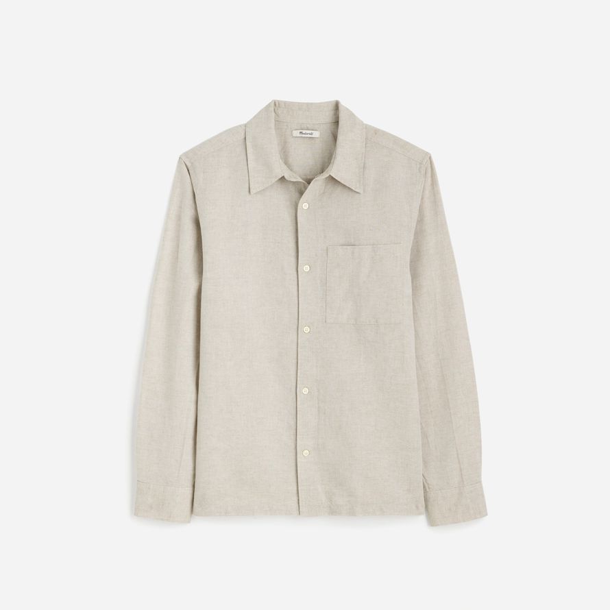 mens madewell bouton-up de coton mélange de lin shirts beige