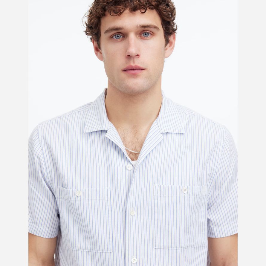 madewell camp col À manches courtes et tous les jours en sergé de chemises homme bleu clair blanc