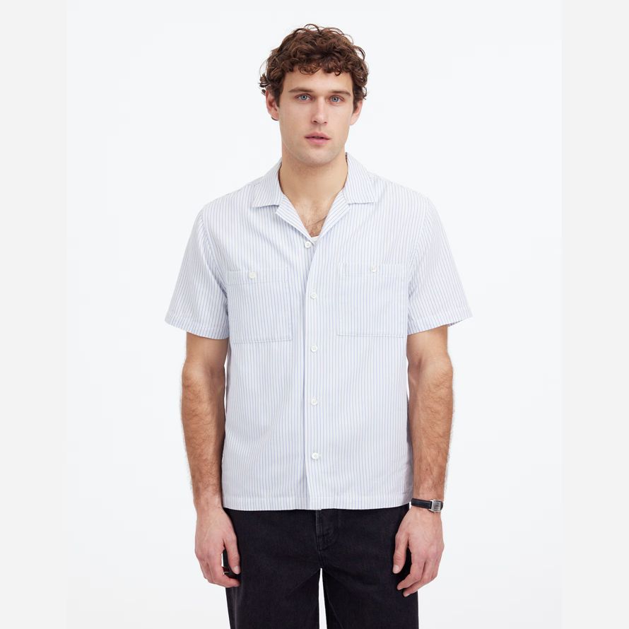 madewell camp col À manches courtes et tous les jours en sergé de chemises homme bleu clair blanc