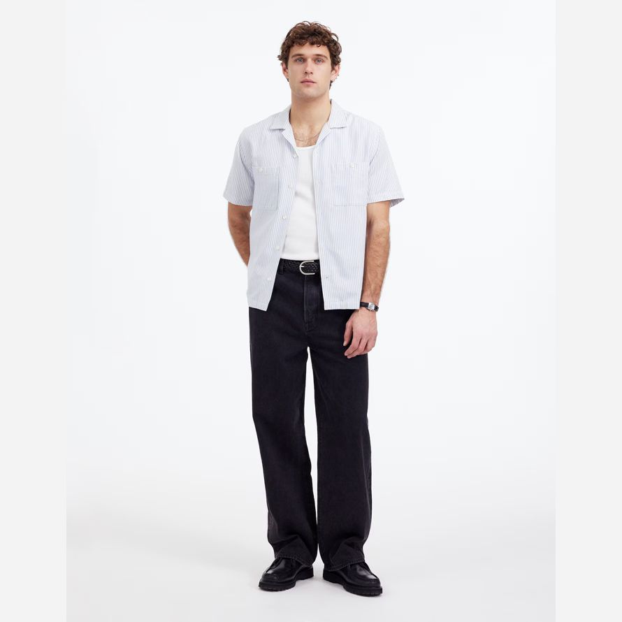 madewell camp col À manches courtes et tous les jours en sergé de chemises homme bleu clair blanc