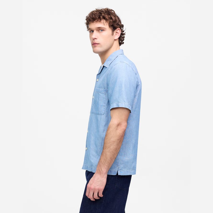 mens madewell chambray manches courtes boutons chemises bleu