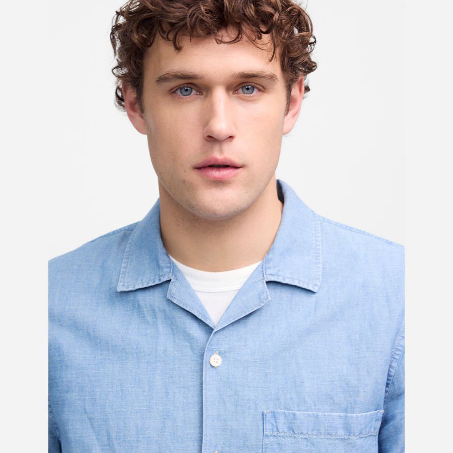 mens madewell chambray manches courtes boutons chemises bleu