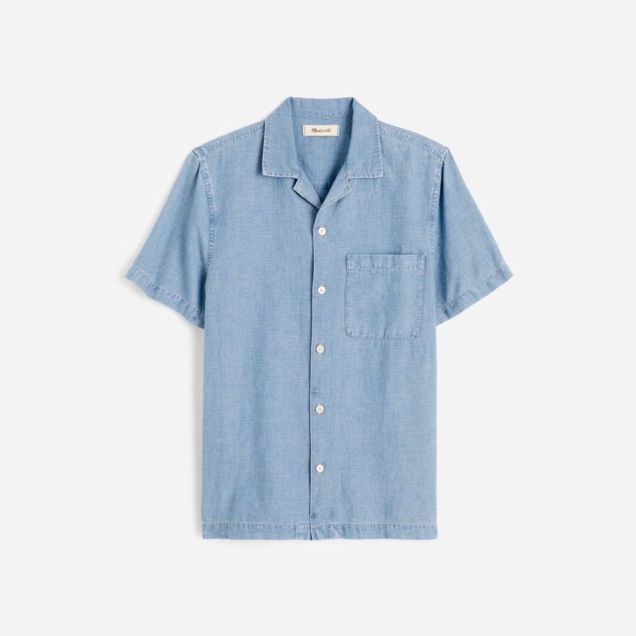 mens madewell chambray manches courtes boutons chemises bleu