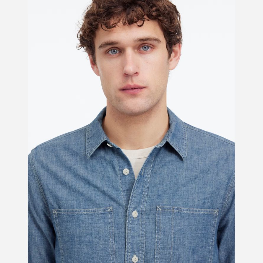 mens madewell chambray bouton-up des chemises en denim bleu