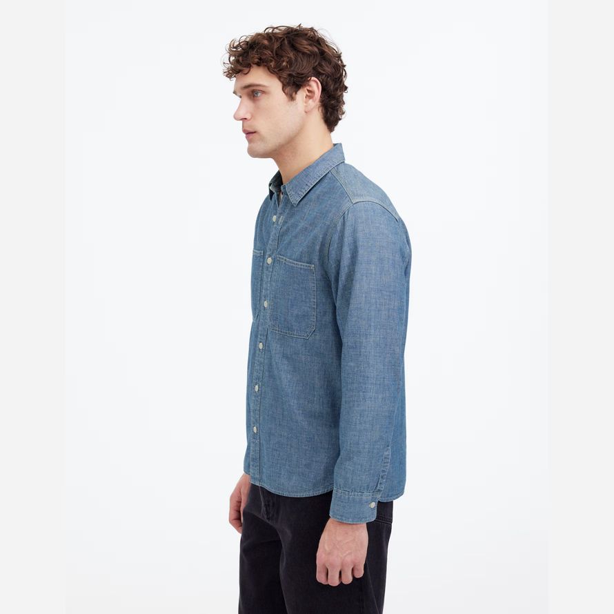 mens madewell chambray bouton-up des chemises en denim bleu