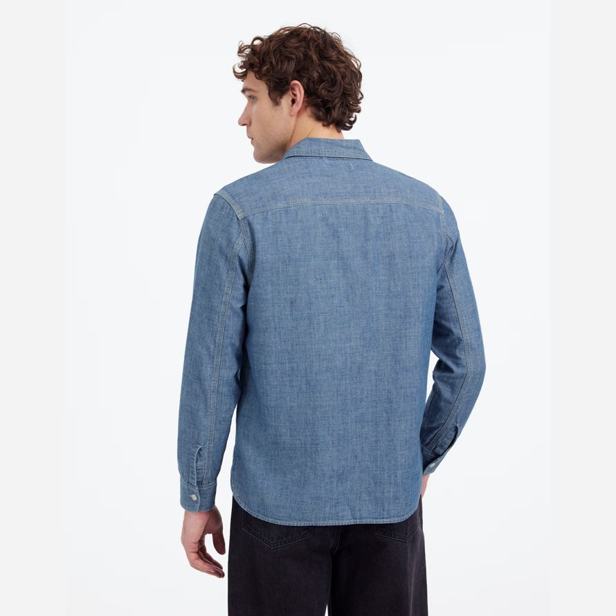 mens madewell chambray bouton-up des chemises en denim bleu