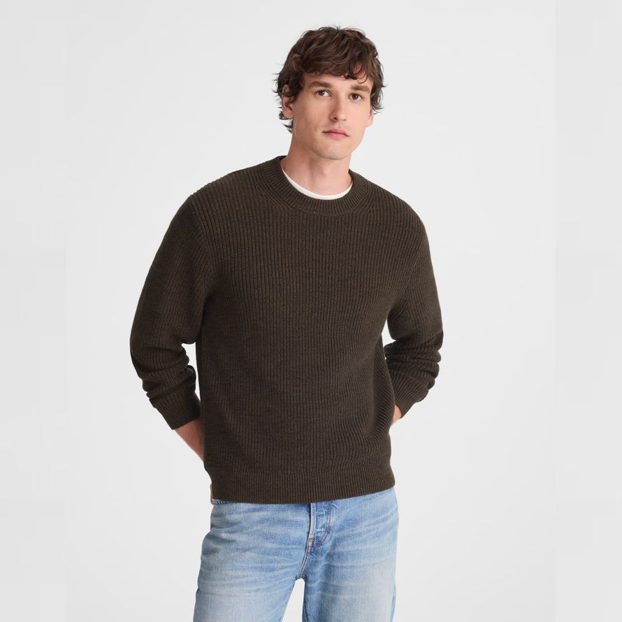 brun foncé mens madewell coton shaker-point de la crewneck pull