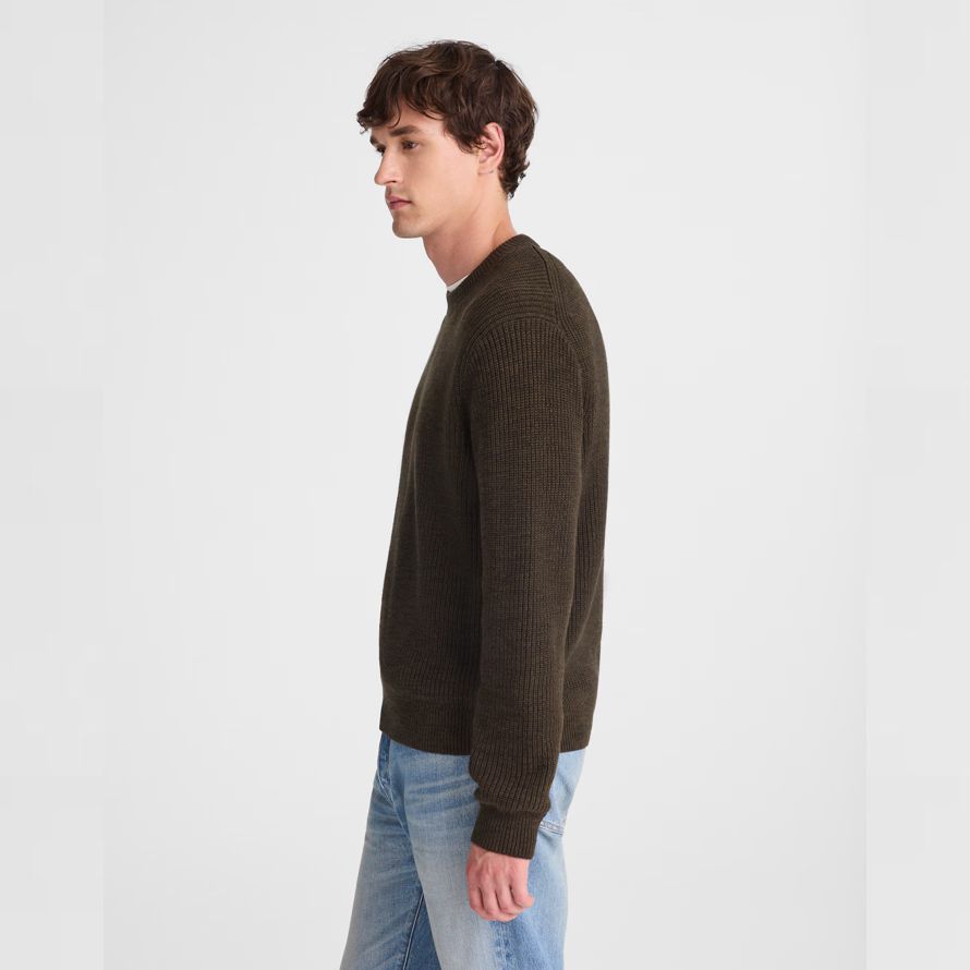 brun foncé mens madewell coton shaker-point de la crewneck pull