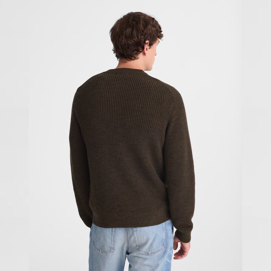 brun foncé mens madewell coton shaker-point de la crewneck pull