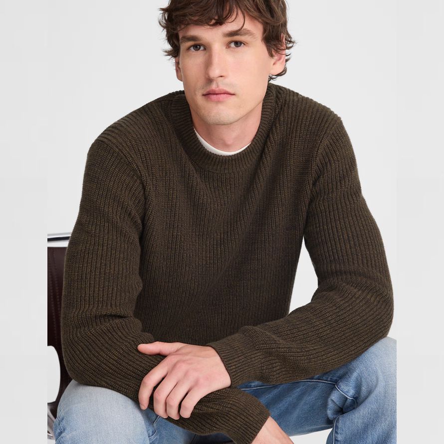 brun foncé mens madewell coton shaker-point de la crewneck pull