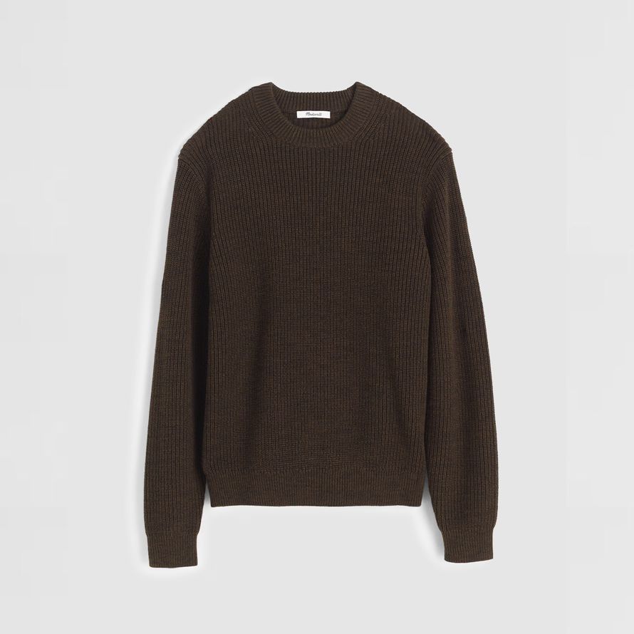 brun foncé mens madewell coton shaker-point de la crewneck pull