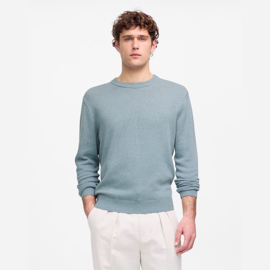 bleu madewell léger encolure ras du cou en coton-mélange de lin pull homme