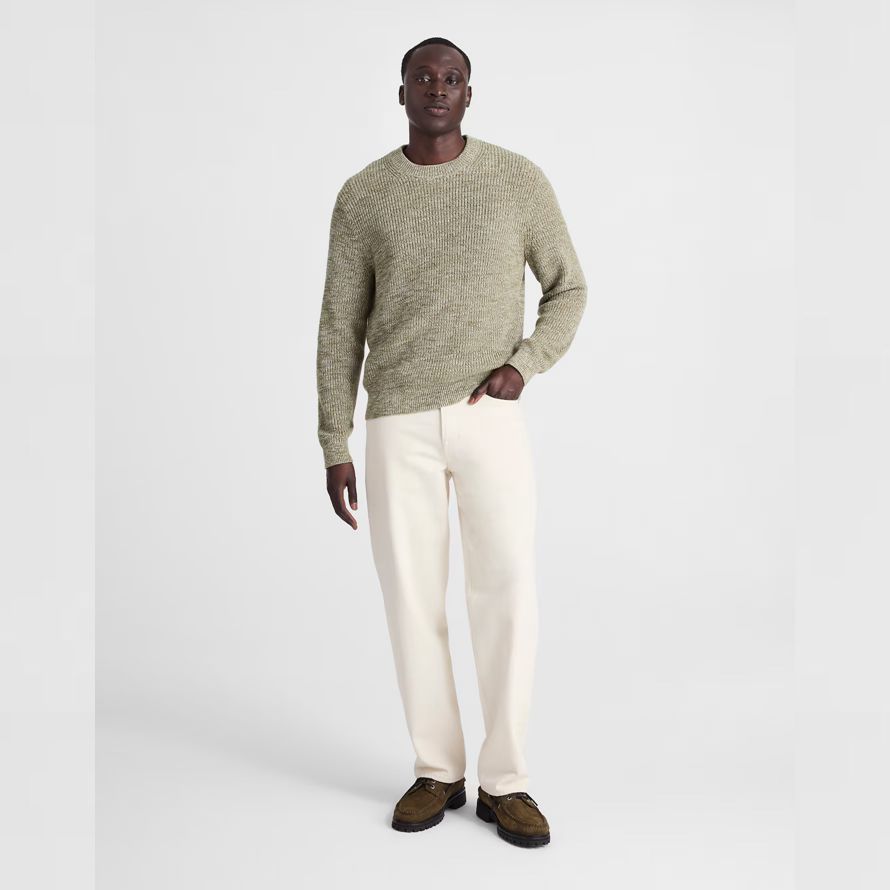 mens madewell coton shaker-point de la crewneck pull olive