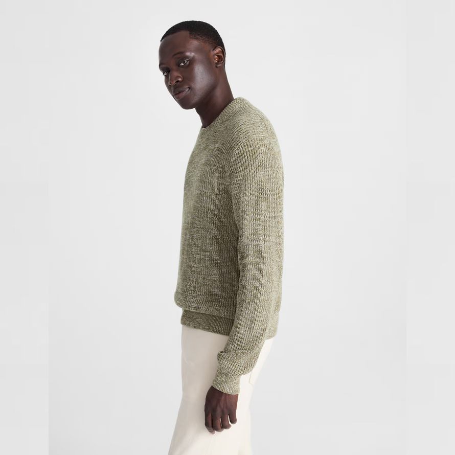 mens madewell coton shaker-point de la crewneck pull olive