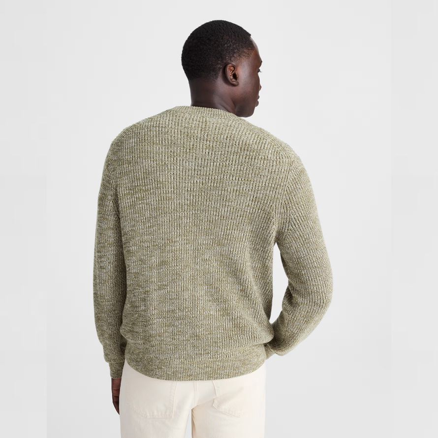 mens madewell coton shaker-point de la crewneck pull olive