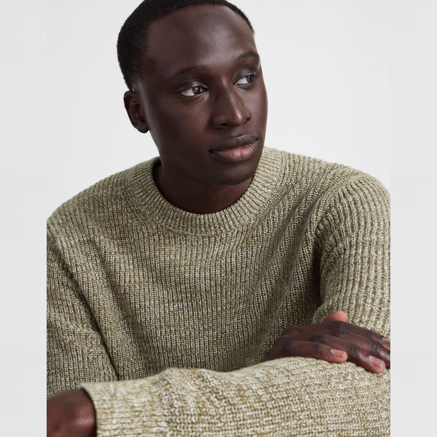 mens madewell coton shaker-point de la crewneck pull olive