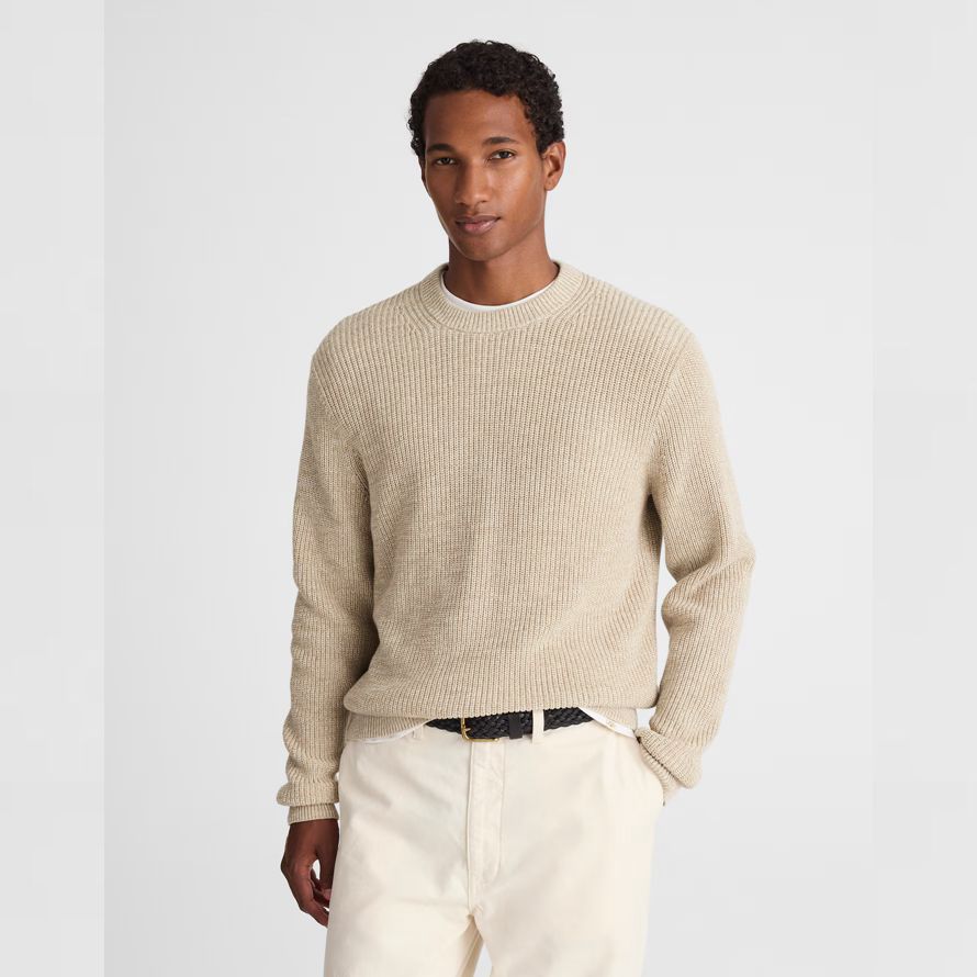 madewell coton shaker-point de la crewneck pull homme crème