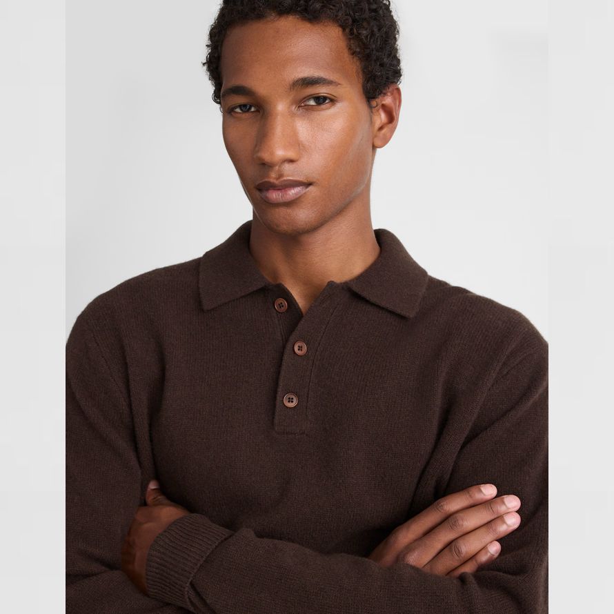 brun foncé mens madewell patrimoine laine mérinos pull polo