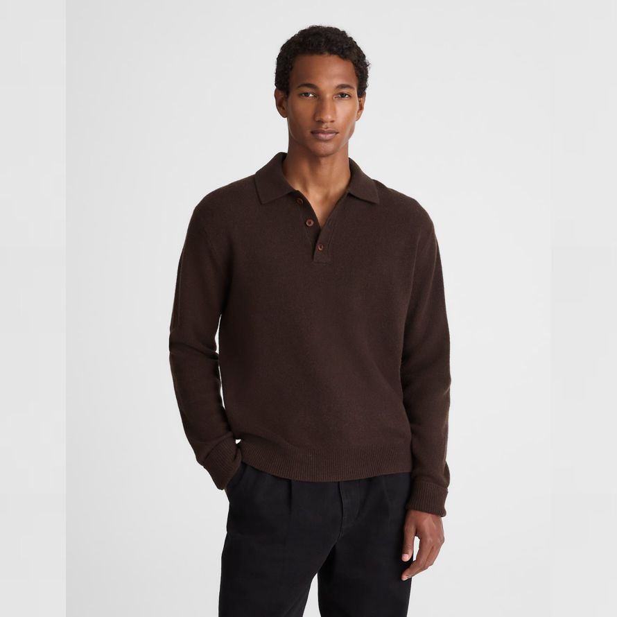 brun foncé mens madewell patrimoine laine mérinos pull polo