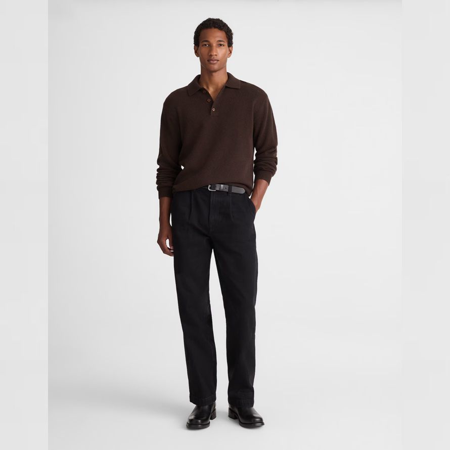 brun foncé mens madewell patrimoine laine mérinos pull polo