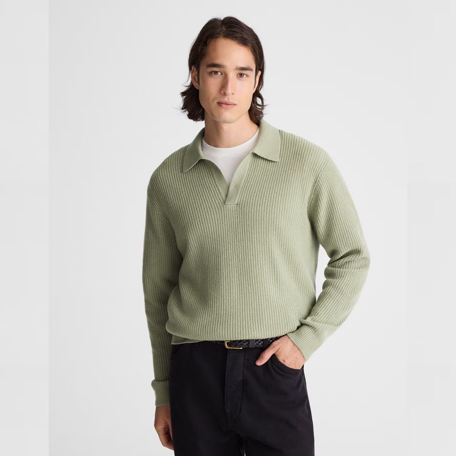 madewell johnny-col polo patrimoine laine mérinos pull homme vert