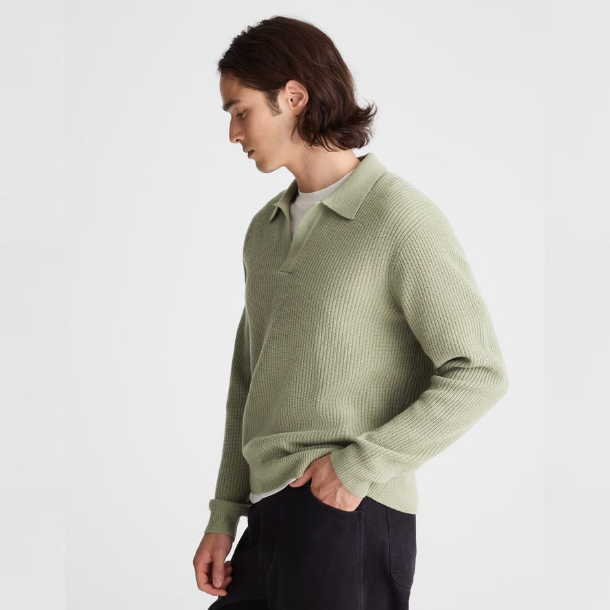 madewell johnny-col polo patrimoine laine mérinos pull homme vert