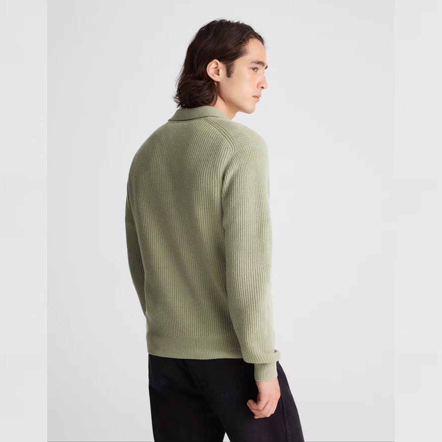 madewell johnny-col polo patrimoine laine mérinos pull homme vert