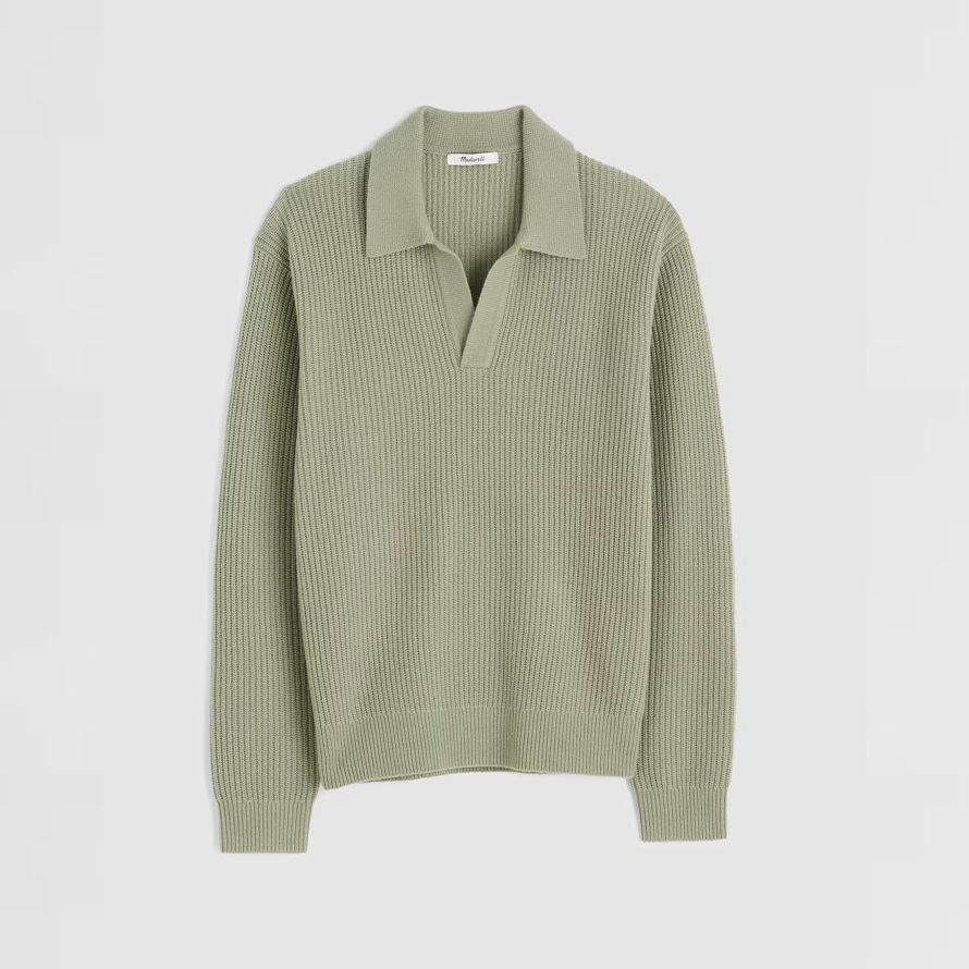 madewell johnny-col polo patrimoine laine mérinos pull homme vert