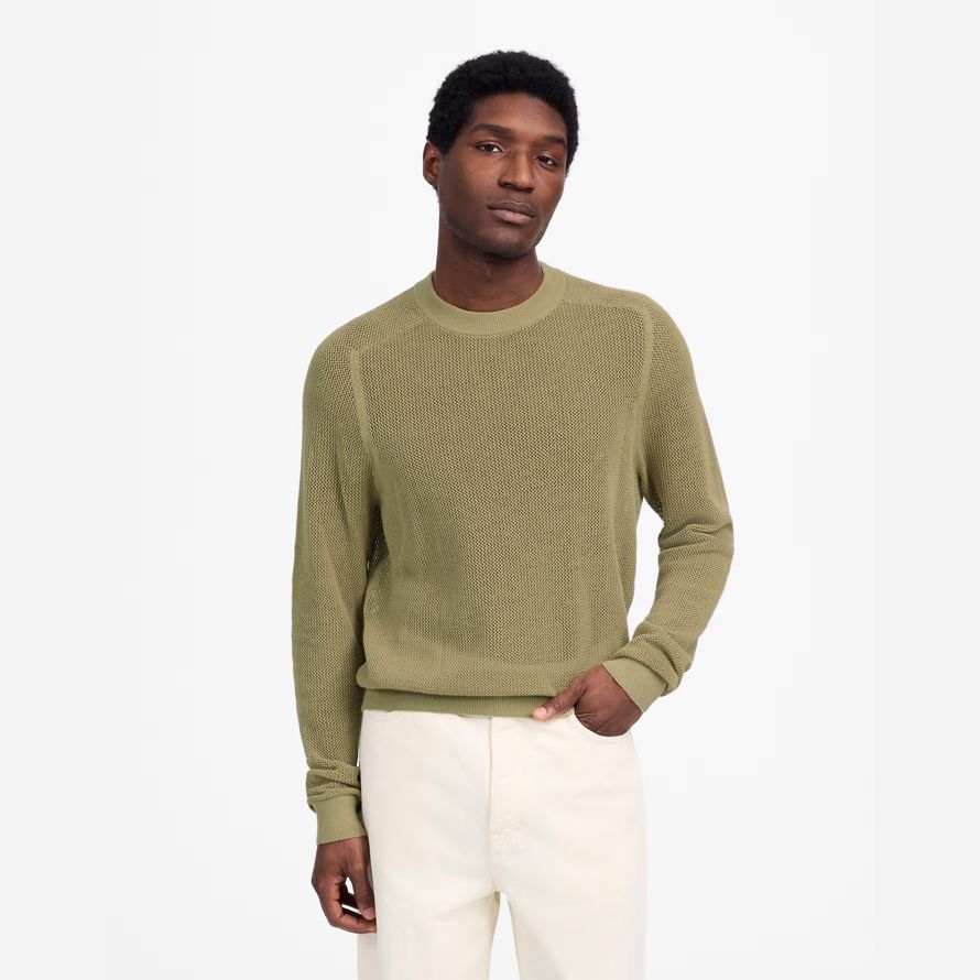 mens madewell maille-encolure ras du cou en tricot de coton de linge de chandail dolive