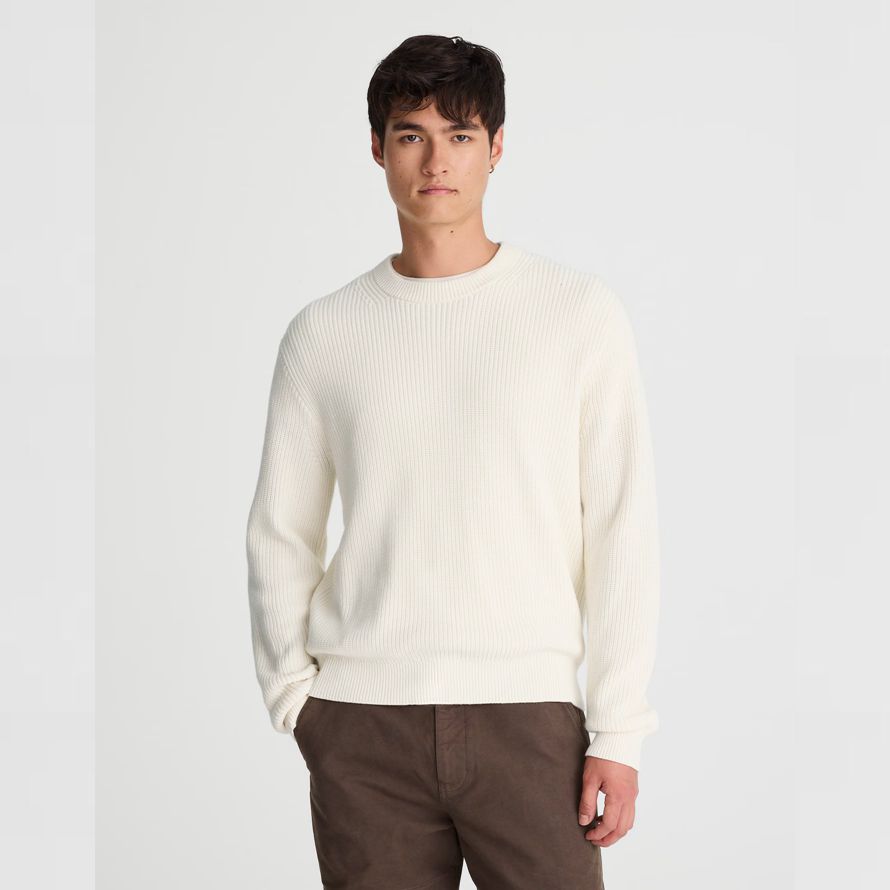 mens madewell coton shaker-point de la crewneck pull crème légère