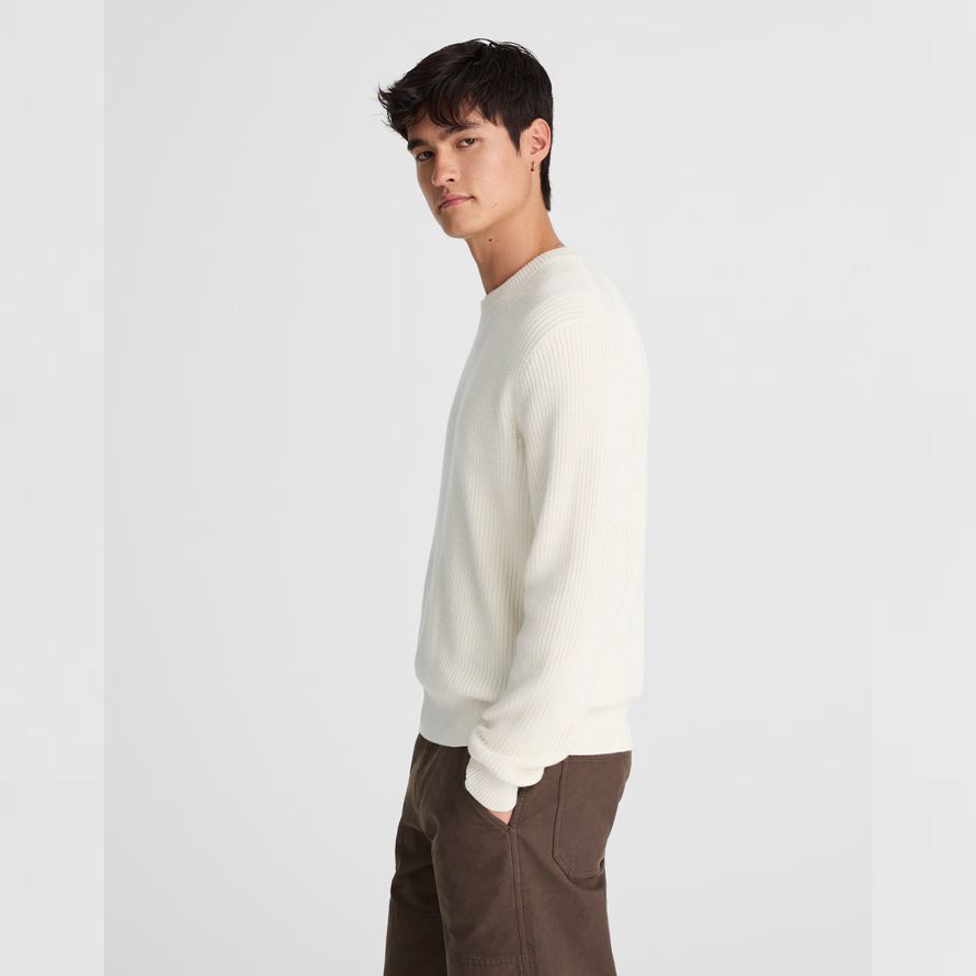 mens madewell coton shaker-point de la crewneck pull crème légère