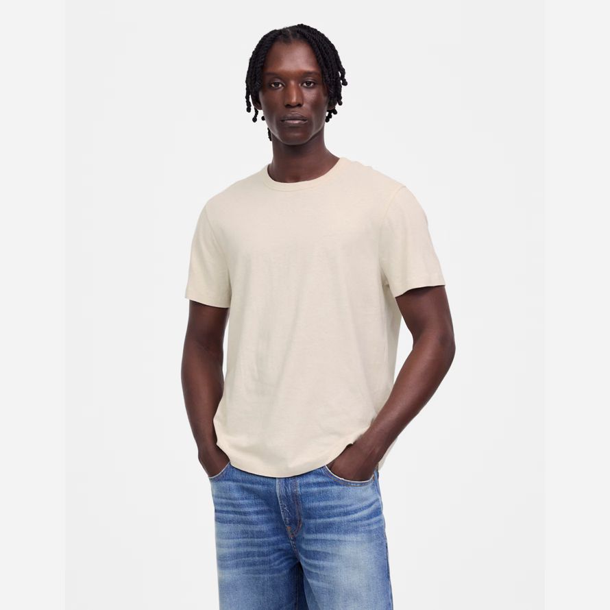beige mens madewell allday coton mélange de lin t-shirts