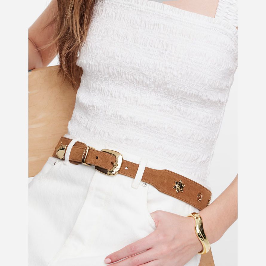 madewell soleil médaillon large suede womens ceinture marron