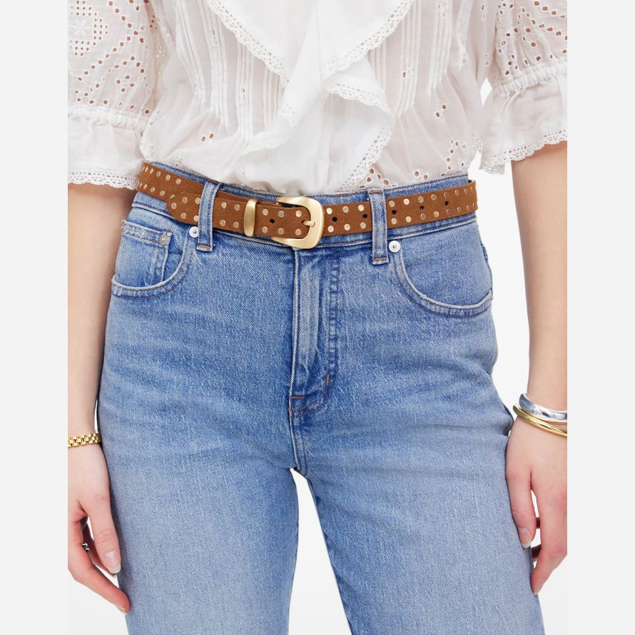 womens madewell plat cloutés western ceinture marron